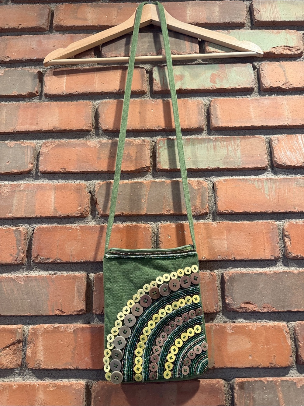 Green Beaded Button Accent Crossbody Bag for Women